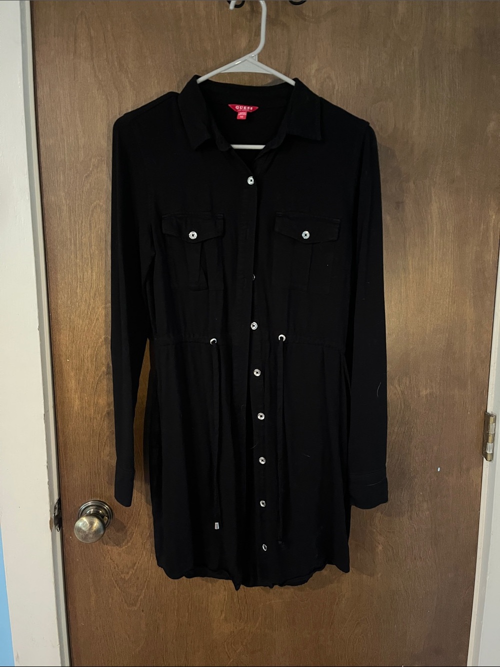 Guess Black Long Sleeve Shirt Dress with Front Buttons